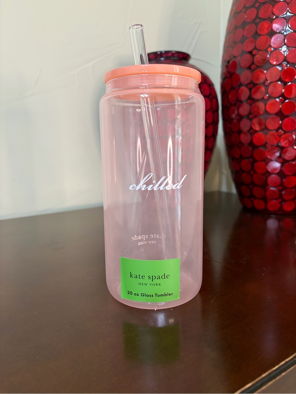 kate spade Pink 'Chilled' 20 oz Glass Tumbler with Straw